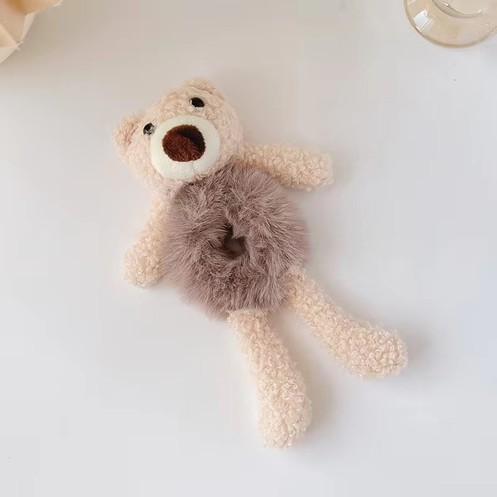 Girls Lovely Scrunchies Cute Bear Hair Band Rabbit Fur Hair Rope Soft Warm Rubber Band Pretty Hair Accessories