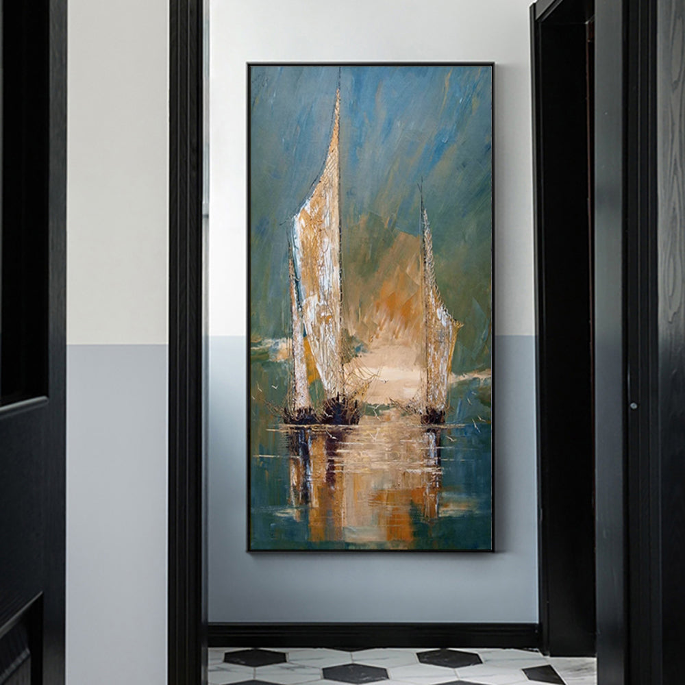Vintage Pirate Ship In The Sea Canvas Painting Black Sailing Ship Hand Painted Oil Painting Home Decor Living Room Wall Art Decor