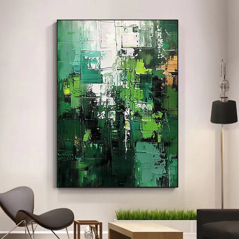 Green Landscape Abstract Handmade Painting Large Wall Art Green Minimalism Texture Hand Painted Painting Green Canvas Home Decor