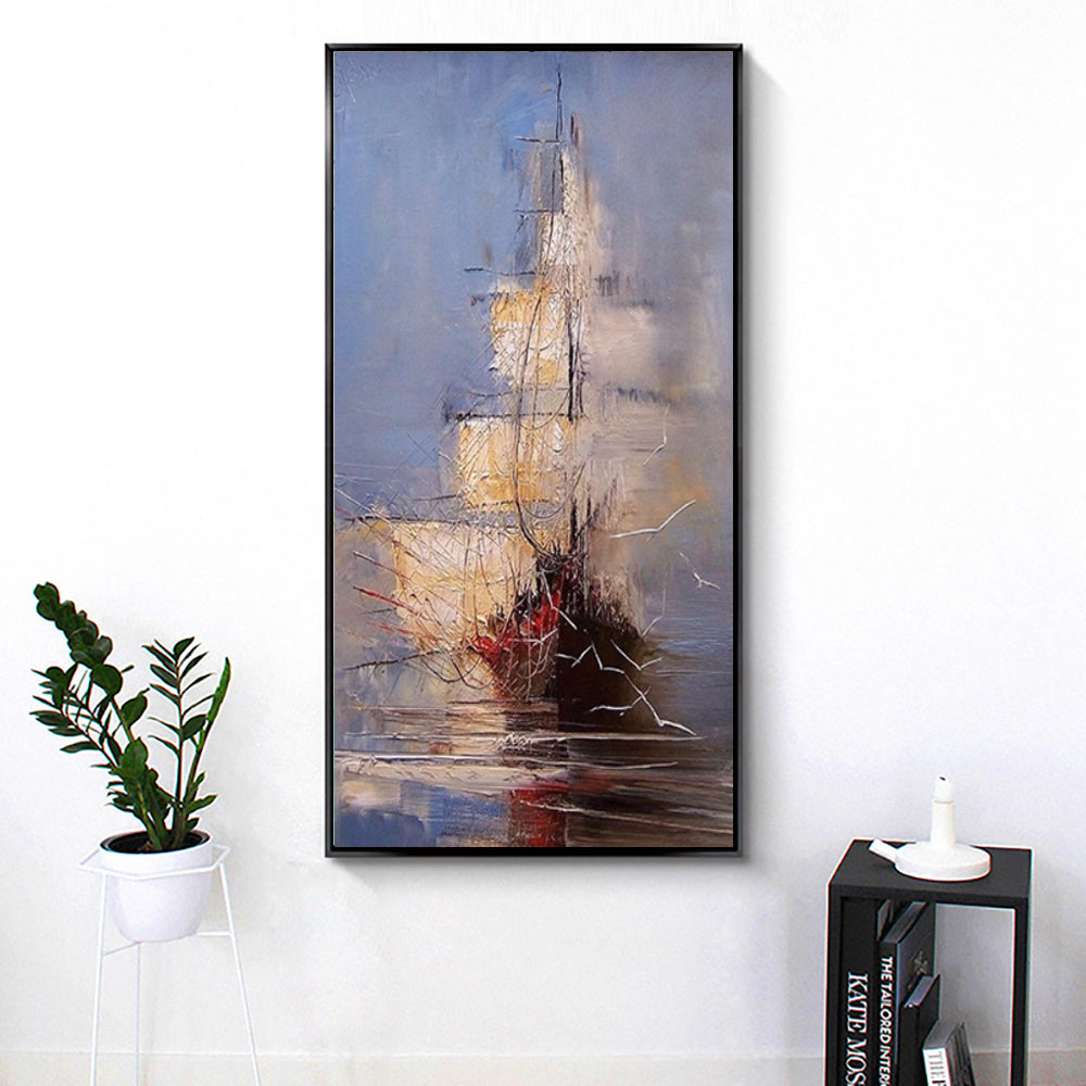 Vintage Pirate Ship In The Sea Canvas Painting Black Sailing Ship Hand Painted Oil Painting Home Decor Living Room Wall Art Decor