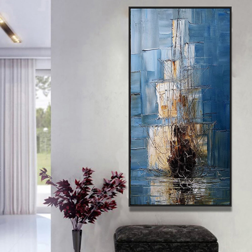 Vintage Pirate Ship In The Sea Canvas Painting Black Sailing Ship Hand Painted Oil Painting Home Decor Living Room Wall Art Decor