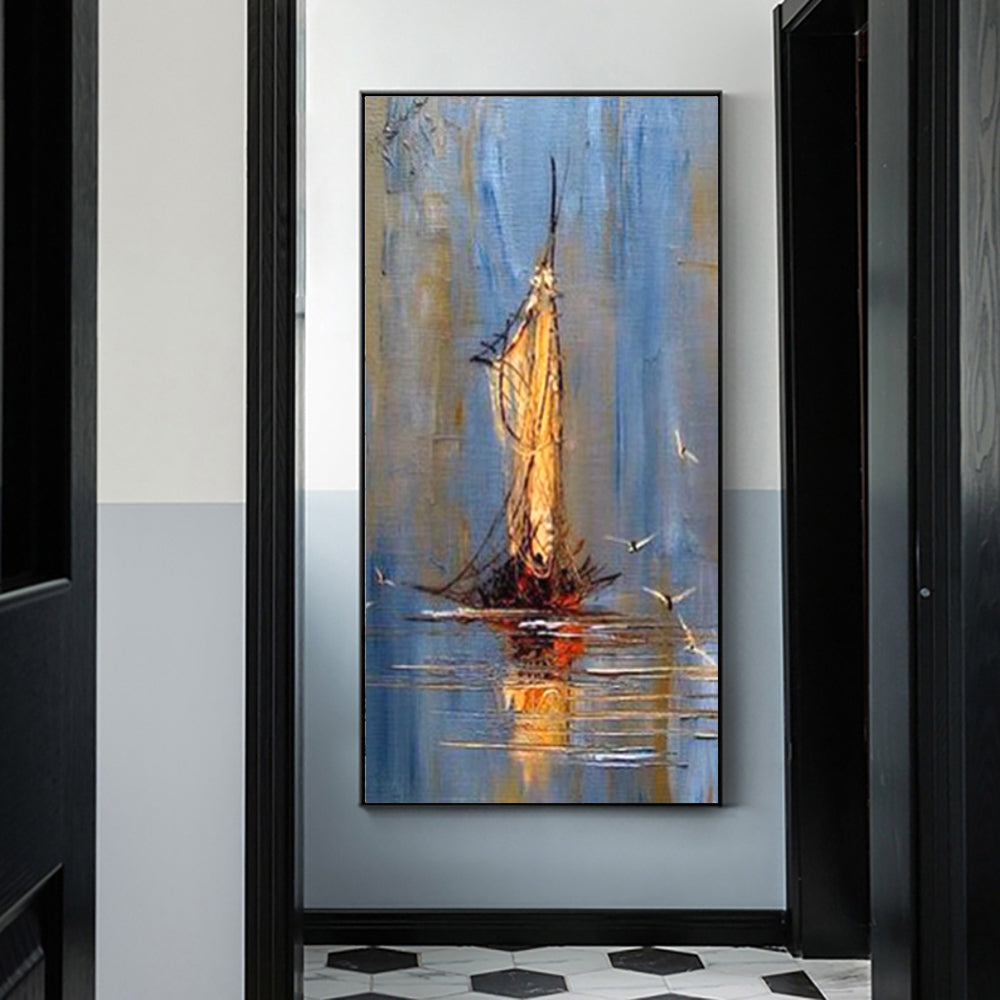 Vintage Pirate Ship In The Sea Canvas Painting Black Sailing Ship Hand Painted Oil Painting Home Decor Living Room Wall Art Decor