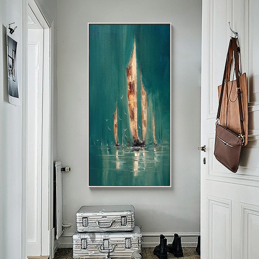 Vintage Pirate Ship In The Sea Canvas Painting Black Sailing Ship Hand Painted Oil Painting Home Decor Living Room Wall Art Decor